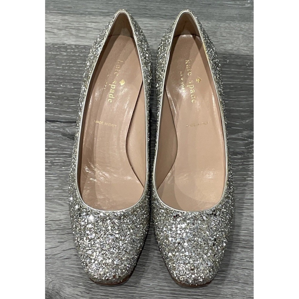 Kate Spade Dolores Silver/Gold‎ Glitter Block Heel Pumps Women's Sz 7 M NWT - Picture 6 of 9